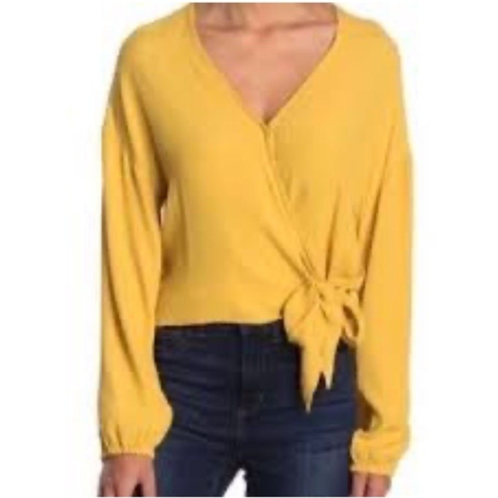Madewell Greek Gold Yellow Raelynn Wrap Blouse Tie Size Medium Boho Chic